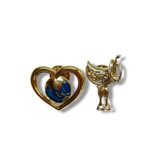 2 Vintage Avon Lapel Pins Goldtone Heart 1" Saddle 1.2"
